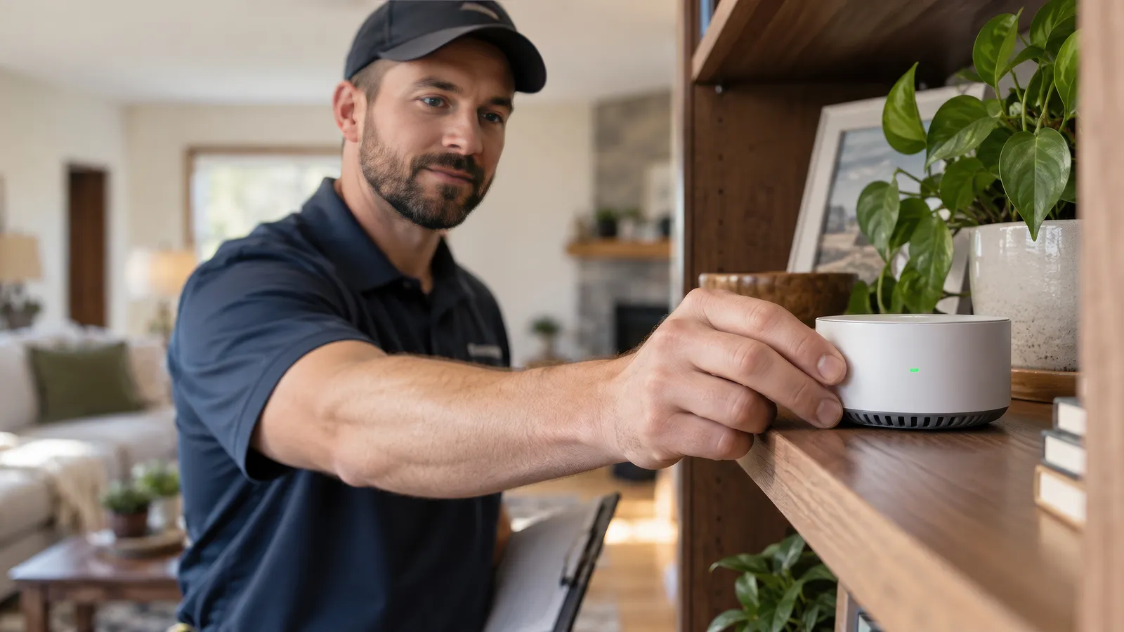 En tekniker mäter radon i Silverdal